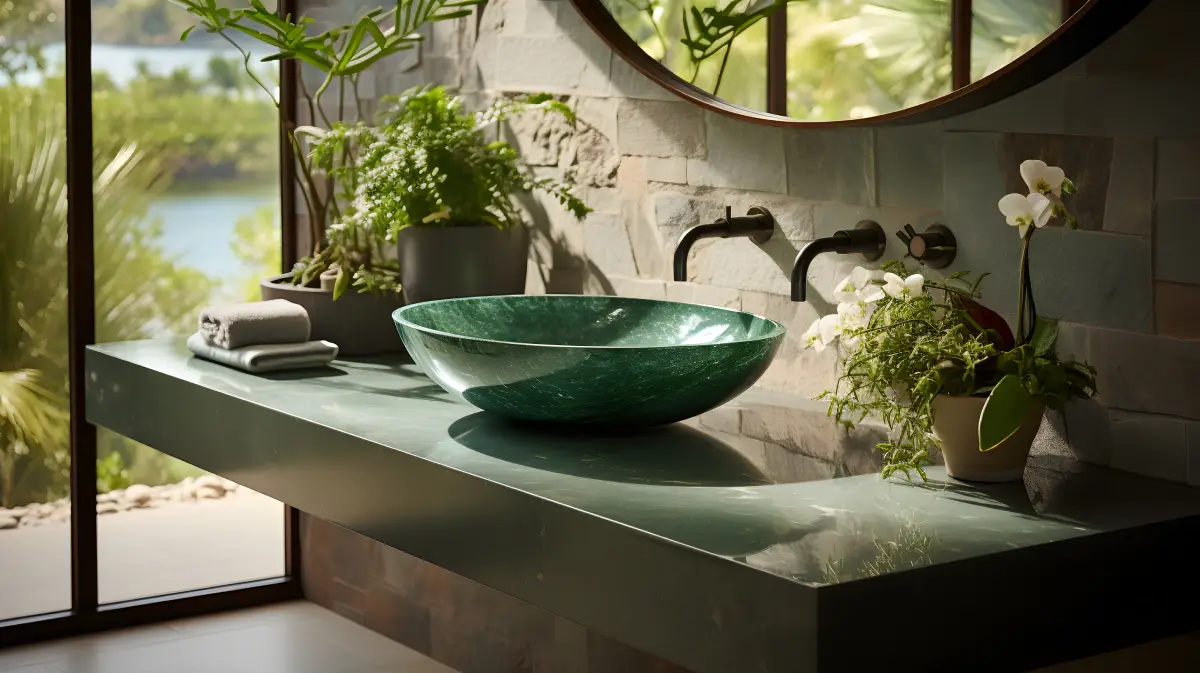 banheiro com detalhes em verde